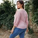 Pink 1X Long Sleeve Blouse with V-Neck and Drawstring Detail