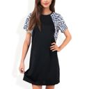 Black Large Short Sleeve Leopard Print Raglan T-Shirt Dress with Relaxed Fit for Casual Everyday Wear