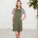 Green Large Short Sleeve Leopard Print Raglan T-Shirt Dress with Relaxed Fit for Casual Everyday Wear