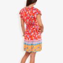 Large Floral Print V-Neck Dress With Ruffled Sleeves And Tie Front Detail