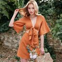 Orange Large Short Sleeve Dress with Ruffle Hem and Floral Print