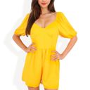  Sweetheart Neck Puff Sleeve Romper with Fitted Waist and Flowy Shorts for Casual or Dressy Looks