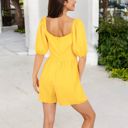  Sweetheart Neck Puff Sleeve Romper with Fitted Waist and Flowy Shorts for Casual or Dressy Looks