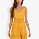 Yellow Large Sleeveless V-Neck Button Front Tiered Ruffle Mini Dress