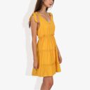 Yellow Large Sleeveless V-Neck Button Front Tiered Ruffle Mini Dress