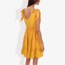 Yellow Large Sleeveless V-Neck Button Front Tiered Ruffle Mini Dress