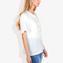  Ruffle Neck Detail Short Sleeve Textured Button Down Detail Blouse