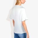 White Medium Ruffle Neck Detail Short Sleeve Textured Button Down Detail Blouse