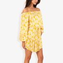 Yellow Large Off Shoulder Floral Print Dress With Balloon Sleeves And Ruffle Hem