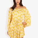 Yellow Large Off Shoulder Floral Print Dress With Balloon Sleeves And Ruffle Hem