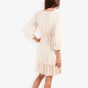 Beige Large Lace Detail Long Sleeve Ruffle Hem Dress