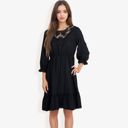 Black Large Lace Detail Long Sleeve Ruffle Hem Dress