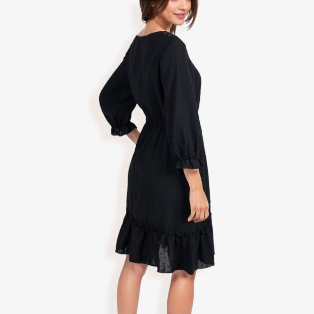 Lace Detail Long Sleeve Ruffle Hem Dress