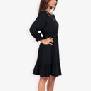 Black Medium Lace Detail Long Sleeve Ruffle Hem Dress