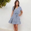  Short Sleeve V-Neck Button Front Dress with Tie Waist and Tiered Skirt