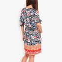  Floral Print Short Sleeve Bohemian Tunic Dress With V-Neckline