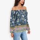 Blue Large Off Shoulder Floral Print Long Sleeve Bohemian Blouse