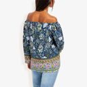 Blue Large Off Shoulder Floral Print Long Sleeve Bohemian Blouse