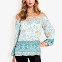 Green Large Off Shoulder Floral Print Long Sleeve Bohemian Blouse