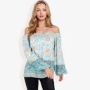 Green Large Off Shoulder Floral Print Long Sleeve Bohemian Blouse