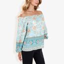 Green Large Off Shoulder Floral Print Long Sleeve Bohemian Blouse