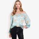 Green Large Off Shoulder Floral Print Long Sleeve Bohemian Blouse