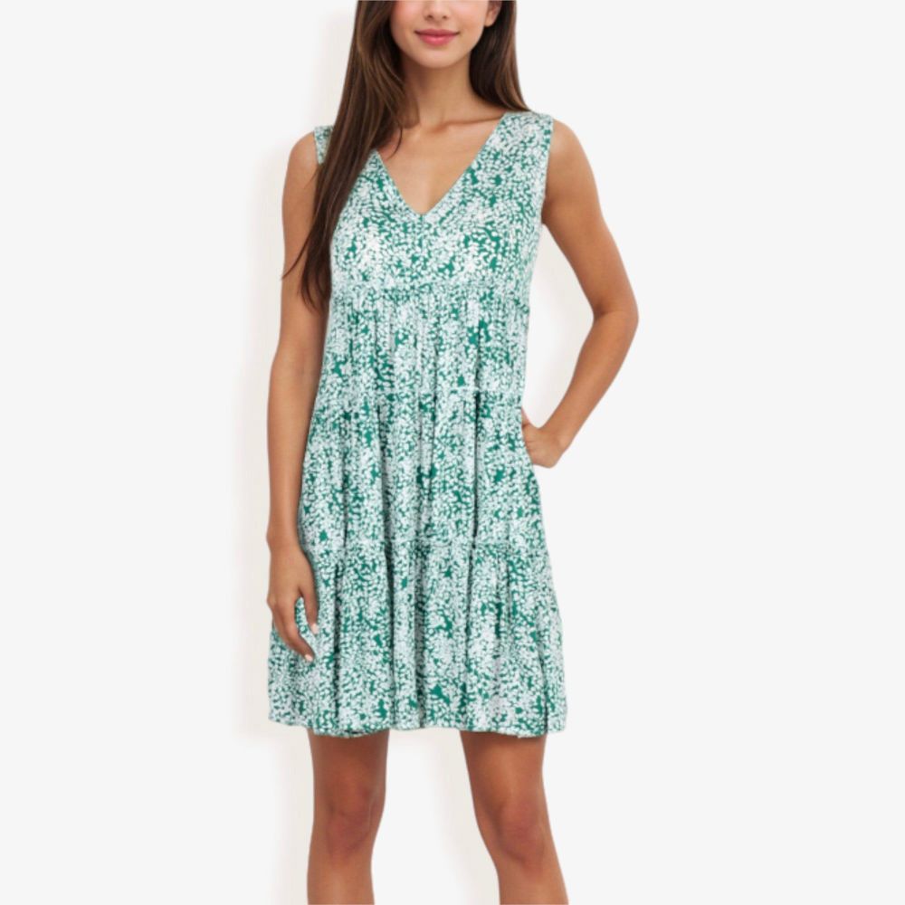 Sleeveless V-Neck Floral Print Dress Tiered Flowy Sundress