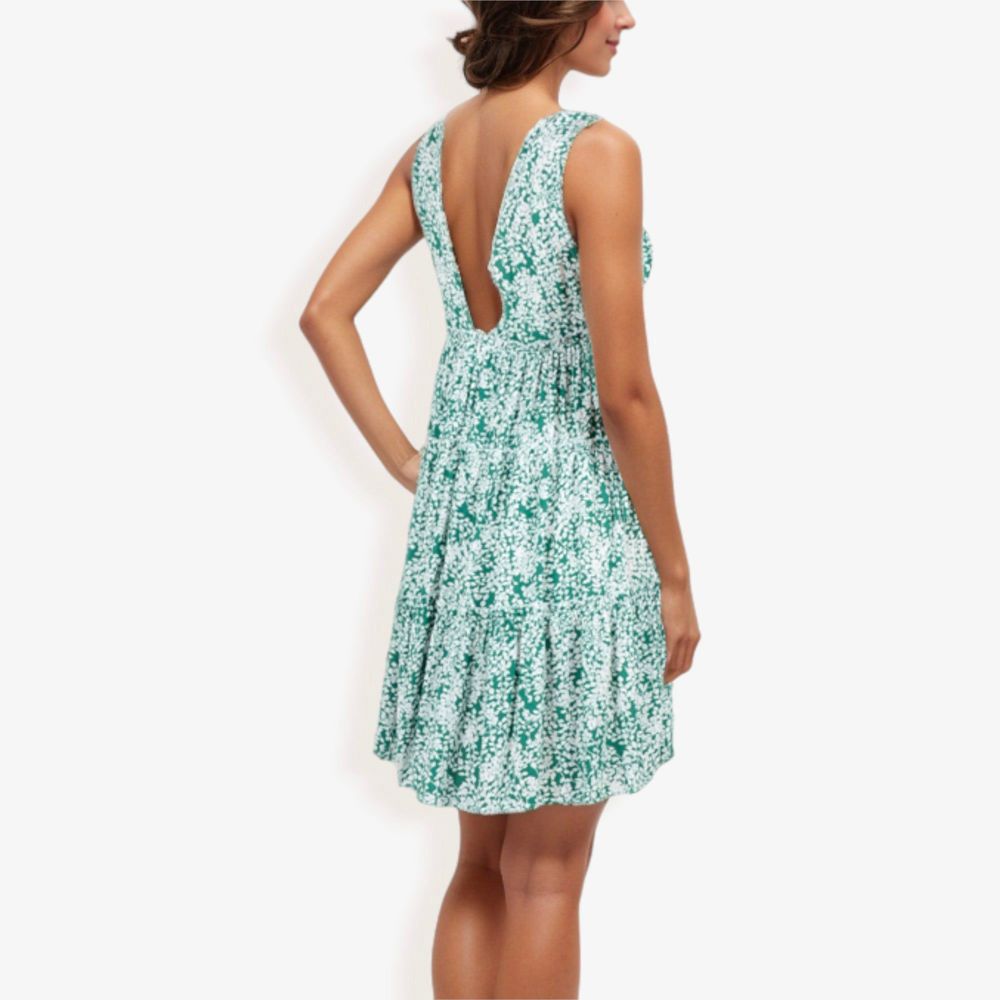 Sleeveless V-Neck Floral Print Dress Tiered Flowy Sundress