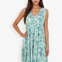 Green Large Sleeveless V-Neck Floral Print Dress Tiered Flowy Sundress