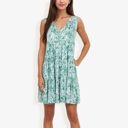 Green Medium Sleeveless V-Neck Floral Print Dress Tiered Flowy Sundress