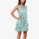 Green Medium Sleeveless V-Neck Floral Print Dress Tiered Flowy Sundress