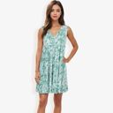 Green Medium Sleeveless V-Neck Floral Print Dress Tiered Flowy Sundress