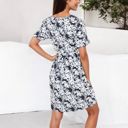 Black Small V-Neck Short Sleeve Floral Print Babydoll Dress with Button-Front