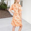 Orange Medium V-Neck Short Sleeve Floral Print Babydoll Dress with Button-Front