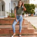 Gray Small Cap Sleeve Tie Front Crop Top with Rolled Hem Details