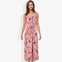 Multicolored Large Floral Print Tie Strap Summer Dress