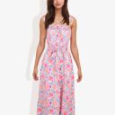 Pink Large Floral Print Tie Strap Summer Dress