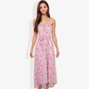 Pink Large Floral Print Tie Strap Summer Dress