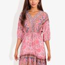  Paisley Bohemian Print Dolman Midi Sleeve Gathered Detail Mini Ruffle Dress