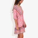  Paisley Bohemian Print Dolman Midi Sleeve Gathered Detail Mini Ruffle Dress