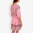  Paisley Bohemian Print Dolman Midi Sleeve Gathered Detail Mini Ruffle Dress