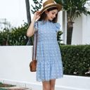  Summer Casual Swiss Dot High Neck Short Sleeve Ruffle Loose Dress