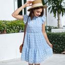  Summer Casual Swiss Dot High Neck Short Sleeve Ruffle Loose Dress