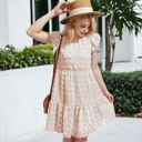 Yellow Large Summer Casual Swiss Dot High Neck Short Sleeve Ruffle Loose Dress