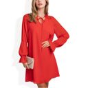 Red Large A-Line Chiffon Dress with Sheer Sleeves and Tie Neck Detail