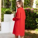 Red Large A-Line Chiffon Dress with Sheer Sleeves and Tie Neck Detail