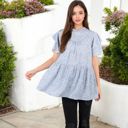  Short Sleeve Babydoll Blouse with Ruffled Hemline and Loose Fit for Effortless Casual Style