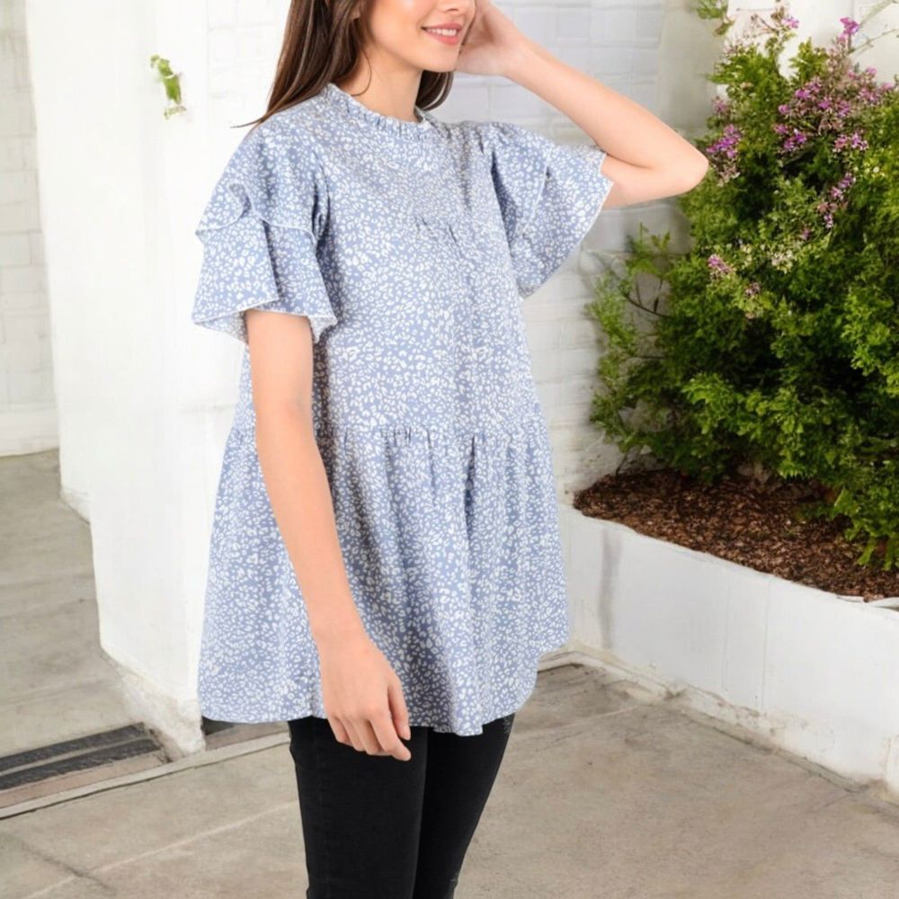 Short Sleeve Babydoll Blouse with Ruffled Hemline and Loose Fit for Effortless Casual Style