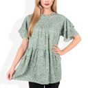 Green Large Short Sleeve Babydoll Blouse with Ruffled Hemline and Loose Fit for Effortless Casual Style