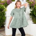 Green Large Short Sleeve Babydoll Blouse with Ruffled Hemline and Loose Fit for Effortless Casual Style